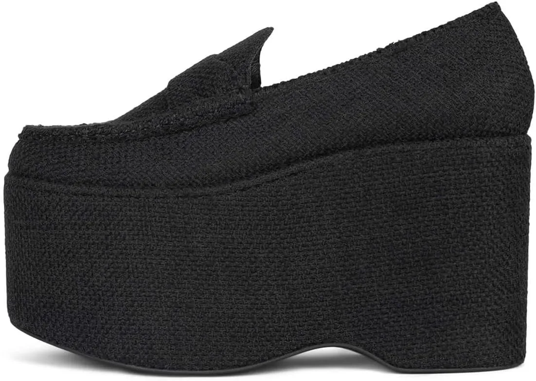 YDN Women's Platform Wedge High Heel Loafers Slip On Closed Rounded Toe Pumps Retro Office Leisure Party Shoes Size 4-16 US