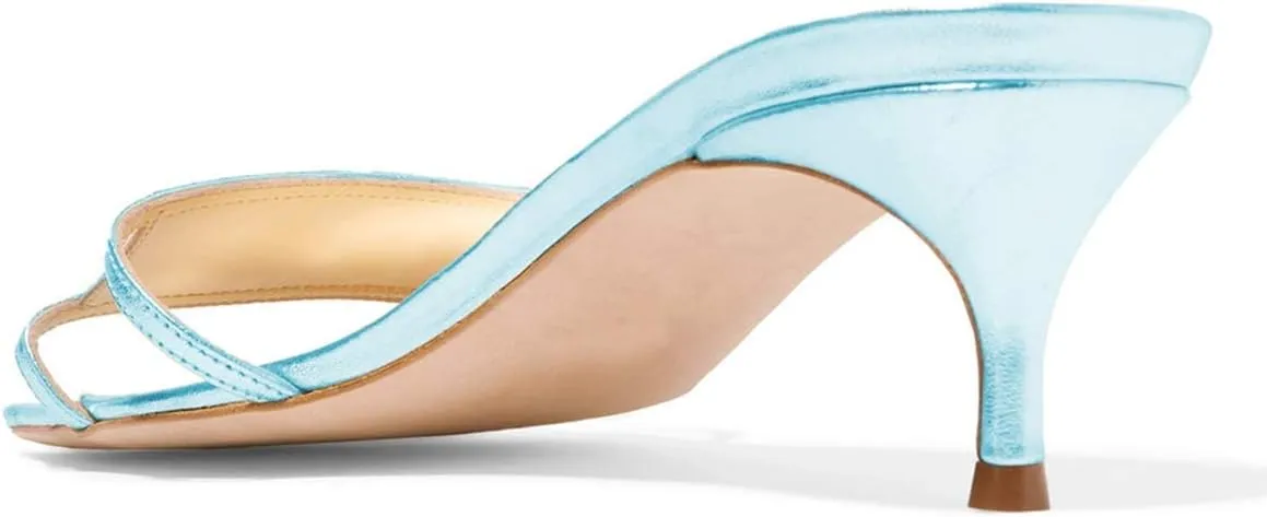 YDN Women's Square Open Toe Low Kitten Heels Slide Sandals Cutout Mules Pumps Summer Party Dress Shoes