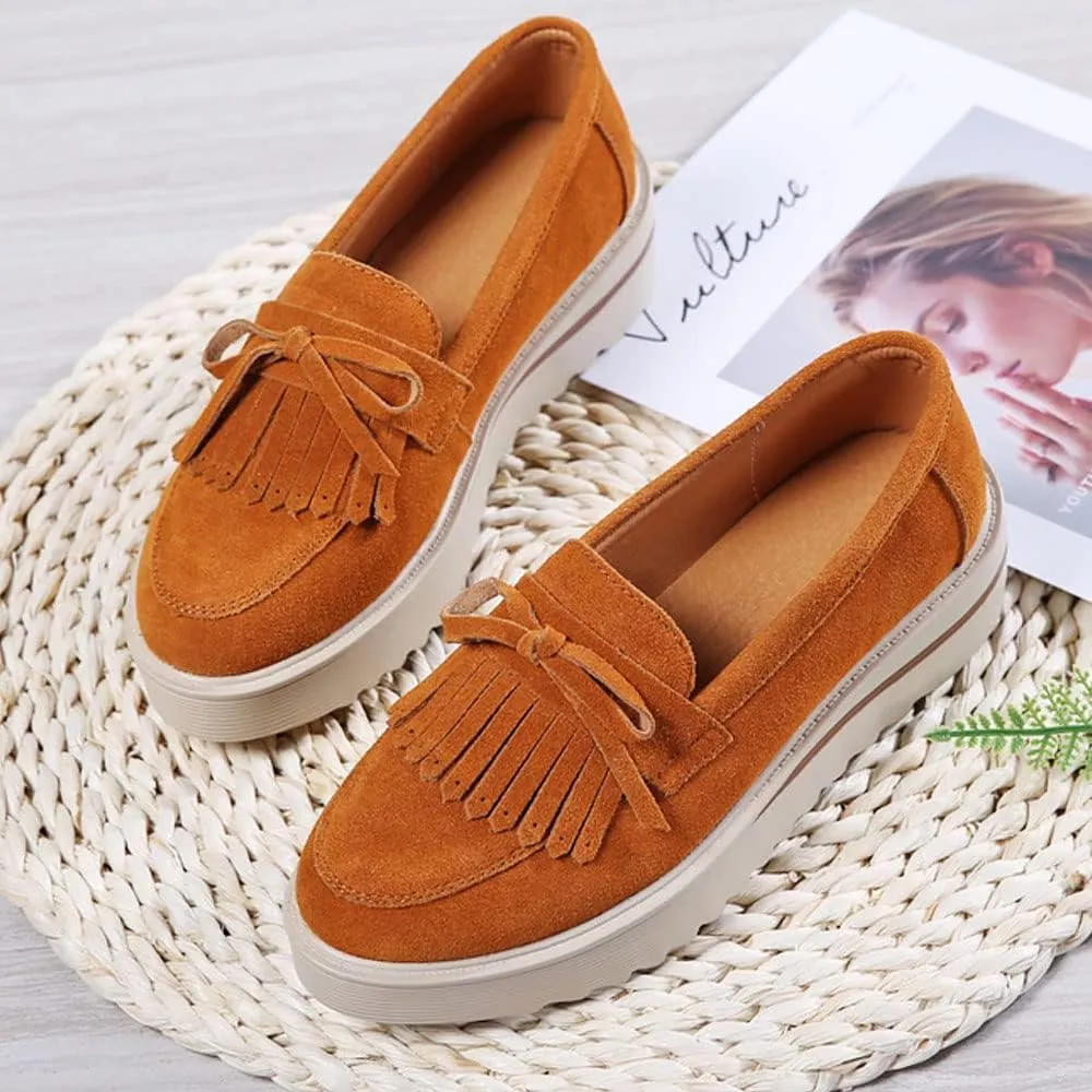 YING LAN Women Platform Slip On Loafers Comfort Suede Moccasins Wide Low Top Wedge Casual Shoes