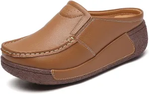 YING LAN Women Slip On Loafers Comfort Leather Wide Low Top Casual Platform Shoes