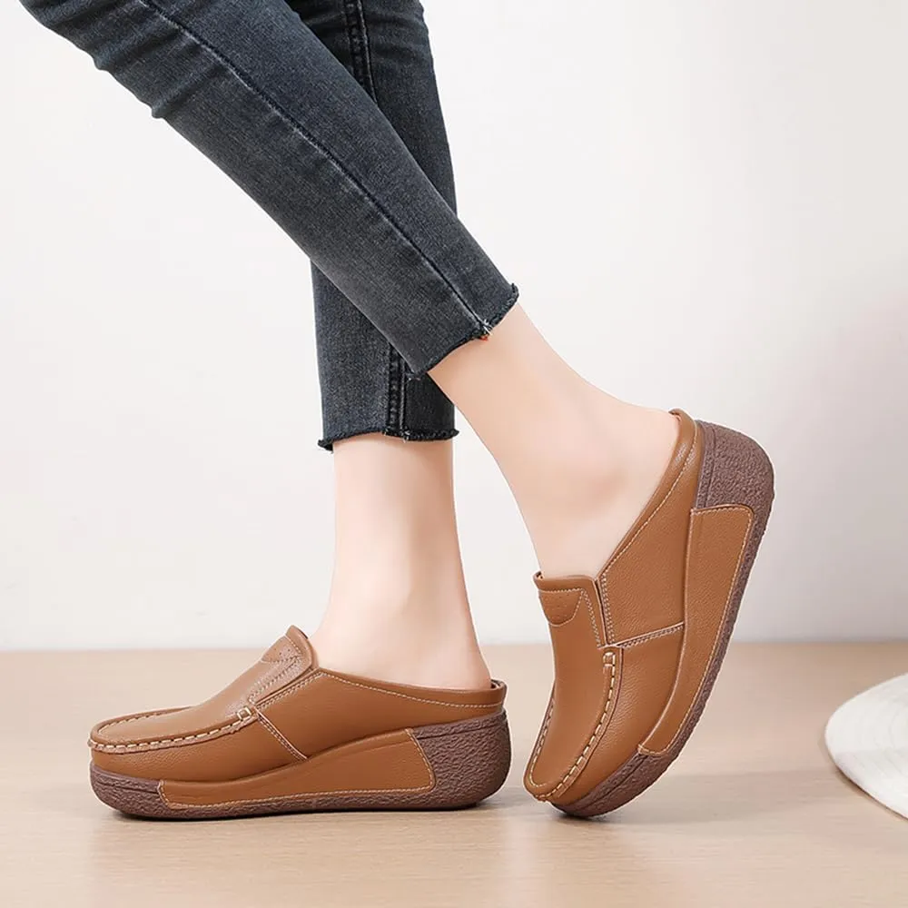 YING LAN Women Slip On Loafers Comfort Leather Wide Low Top Casual Platform Shoes