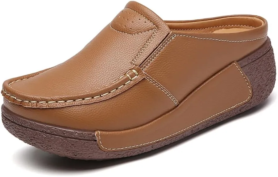 YING LAN Women Slip On Loafers Comfort Leather Wide Low Top Casual Platform Shoes