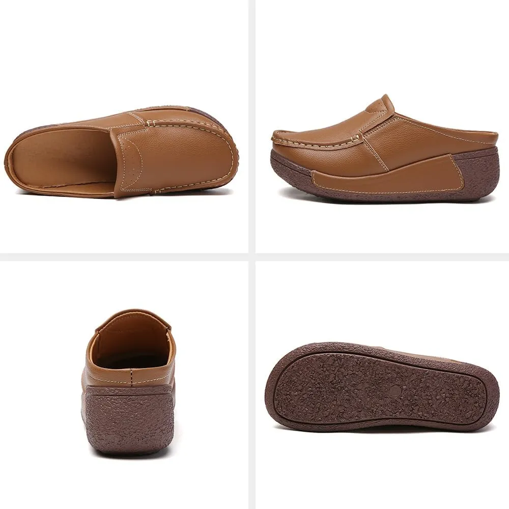 YING LAN Women Slip On Loafers Comfort Leather Wide Low Top Casual Platform Shoes