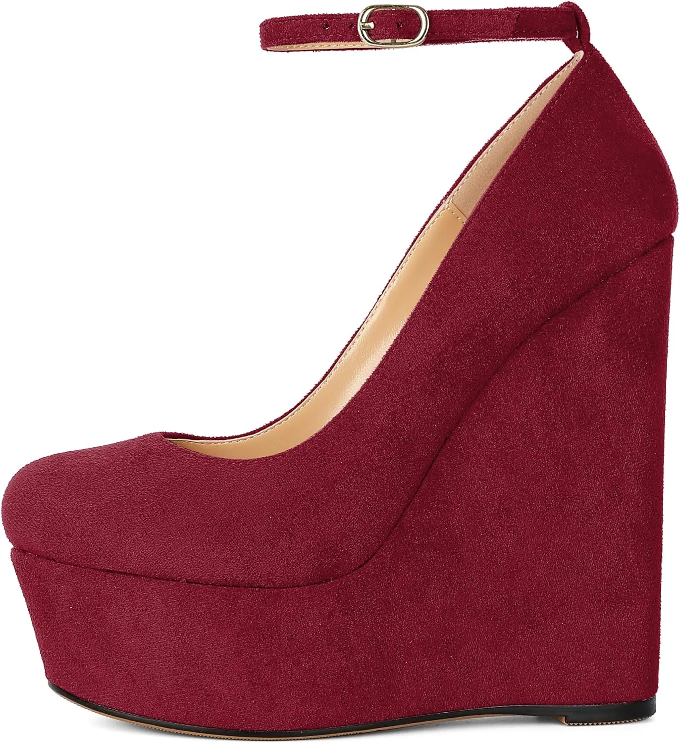 YODEKS Wedges for Women Closed Round Toe Ankle Strap Platform High Heel Wedge Pumps 6 Inches Dress Shoes
