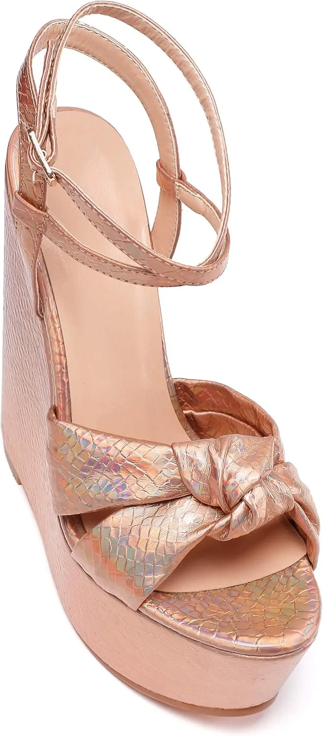 YODEKS Women's Sandals | High Heel Plataformas Wedges Shoes | Ankle Strap Open Toe Bow Tie Summer Shoes