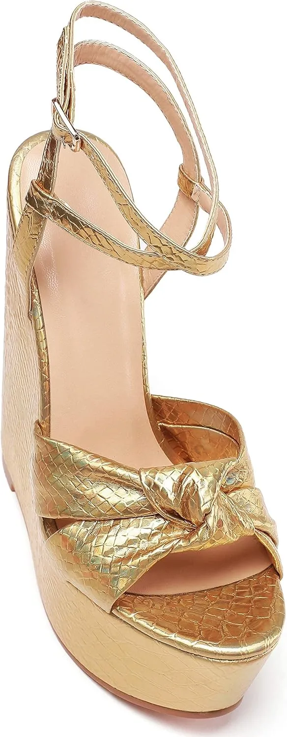 YODEKS Women's Sandals | High Heel Plataformas Wedges Shoes | Ankle Strap Open Toe Bow Tie Summer Shoes