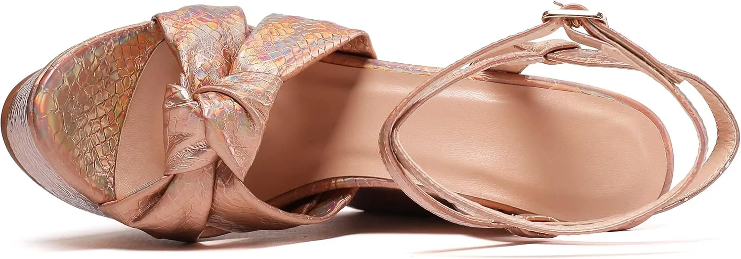 YODEKS Women's Sandals | High Heel Plataformas Wedges Shoes | Ankle Strap Open Toe Bow Tie Summer Shoes
