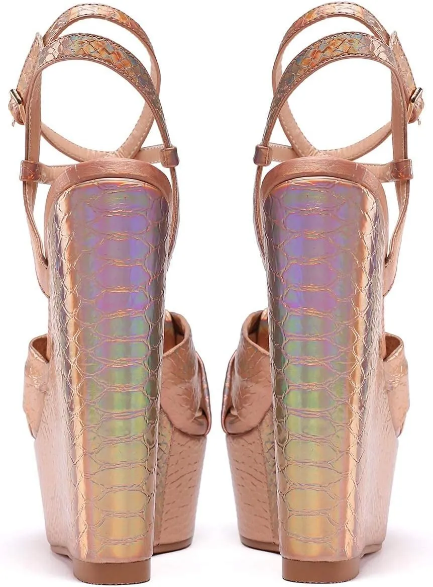 YODEKS Women's Sandals | High Heel Plataformas Wedges Shoes | Ankle Strap Open Toe Bow Tie Summer Shoes