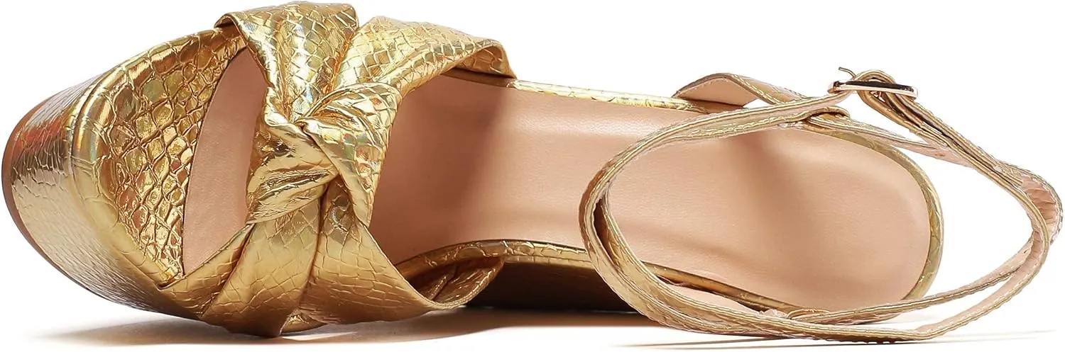 YODEKS Women's Sandals | High Heel Plataformas Wedges Shoes | Ankle Strap Open Toe Bow Tie Summer Shoes