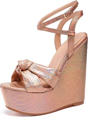 YODEKS Women's Sandals | High Heel Plataformas Wedges Shoes | Ankle Strap Open Toe Bow Tie Summer Shoes