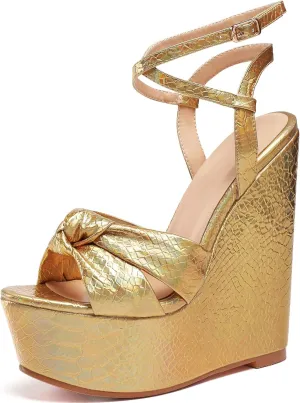 YODEKS Women's Sandals | High Heel Plataformas Wedges Shoes | Ankle Strap Open Toe Bow Tie Summer Shoes