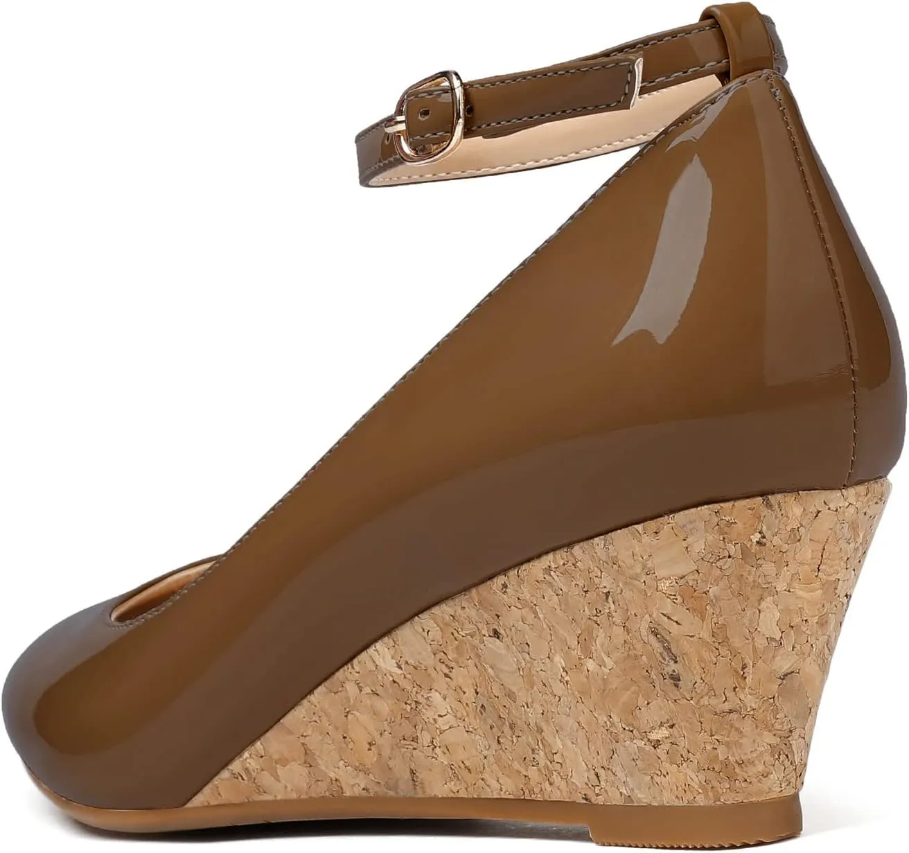 YODEKS Women's Wedge Pump Mid Heel Mary Jane Pointed Toe Shoes with Ankle Strap for Evening Party Dress Casual
