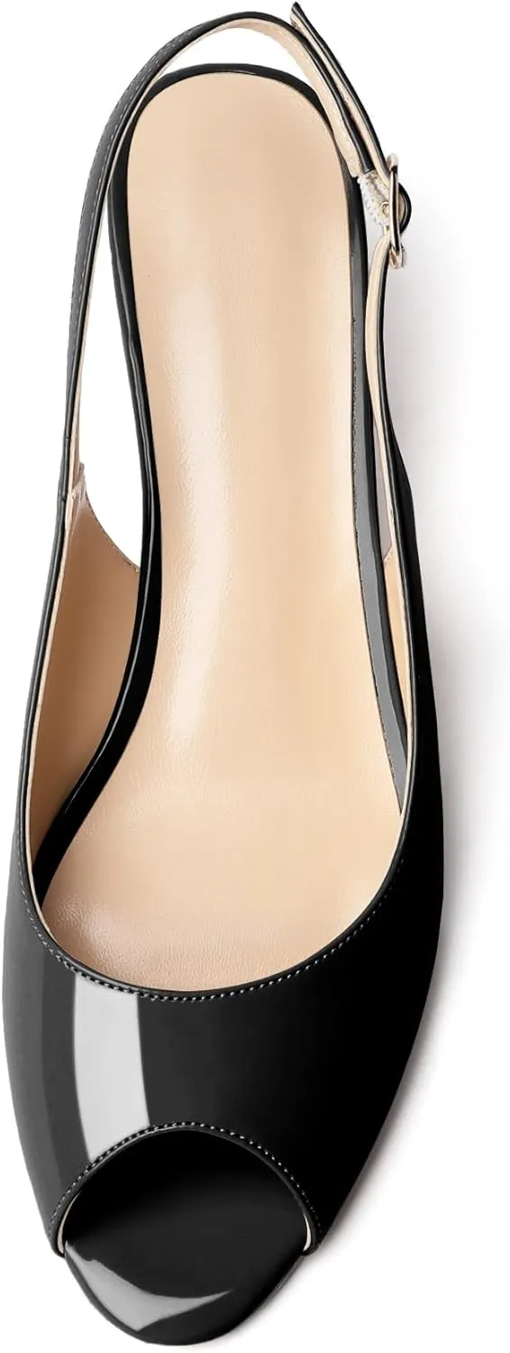 YODEKS Womens Wedges Peep Toe Low Heel Pumps 2 Inch Slingback Sandals Shoes
