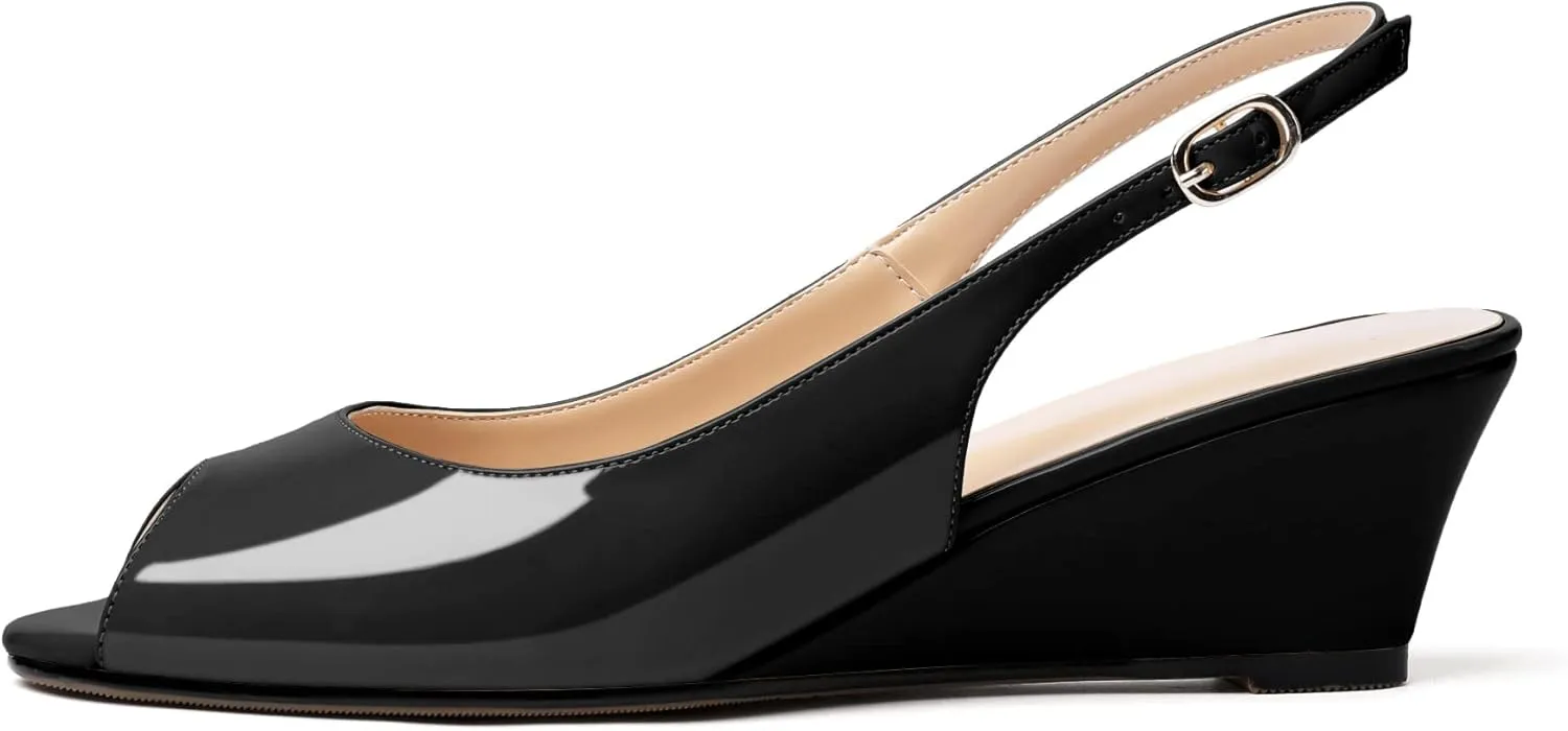 YODEKS Womens Wedges Peep Toe Low Heel Pumps 2 Inch Slingback Sandals Shoes