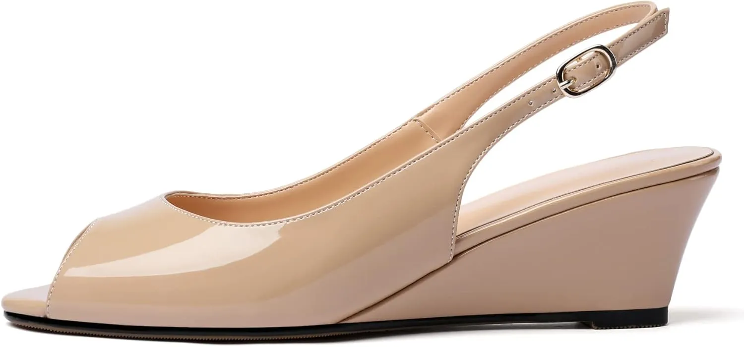 YODEKS Womens Wedges Peep Toe Low Heel Pumps 2 Inch Slingback Sandals Shoes