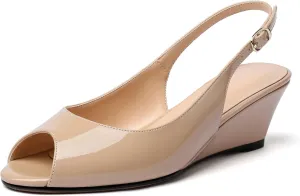 YODEKS Womens Wedges Peep Toe Low Heel Pumps 2 Inch Slingback Sandals Shoes