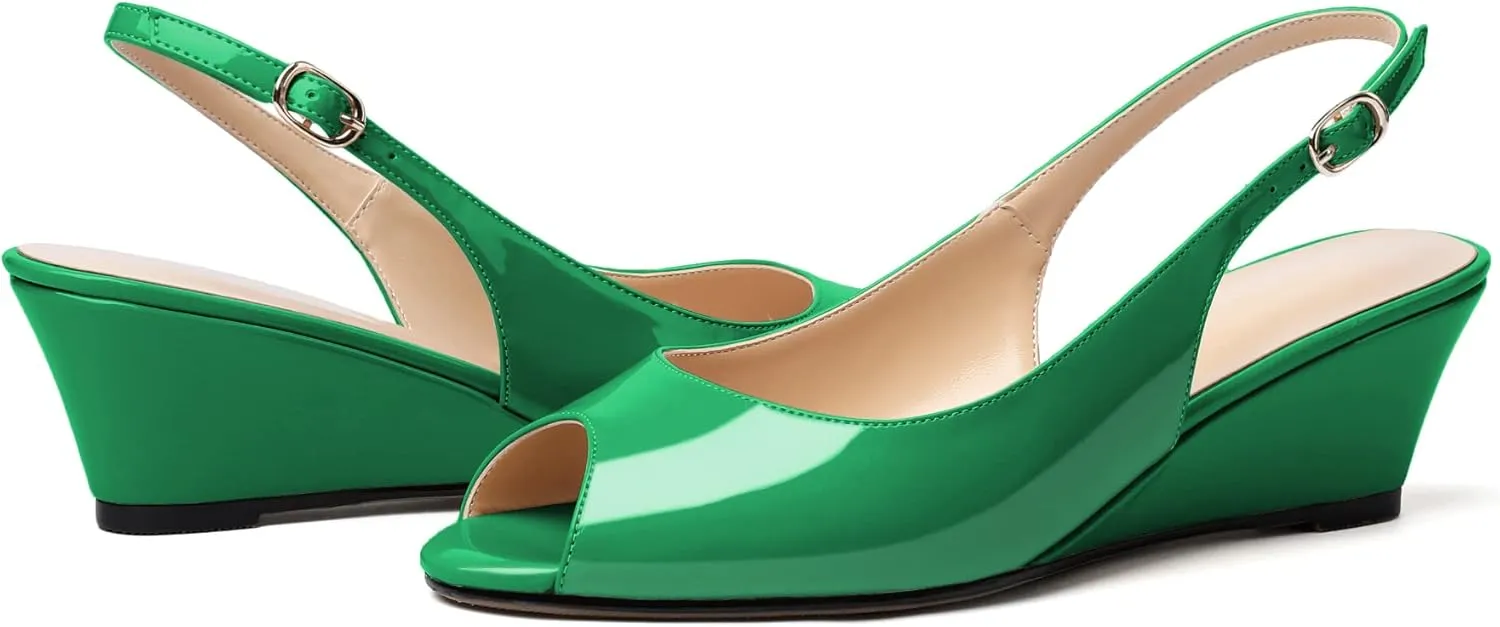 YODEKS Womens Wedges Peep Toe Low Heel Pumps 2 Inch Slingback Sandals Shoes
