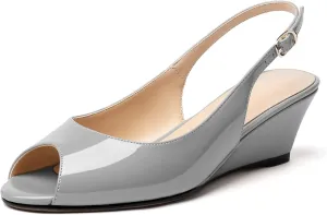 YODEKS Womens Wedges Peep Toe Low Heel Pumps 2 Inch Slingback Sandals Shoes
