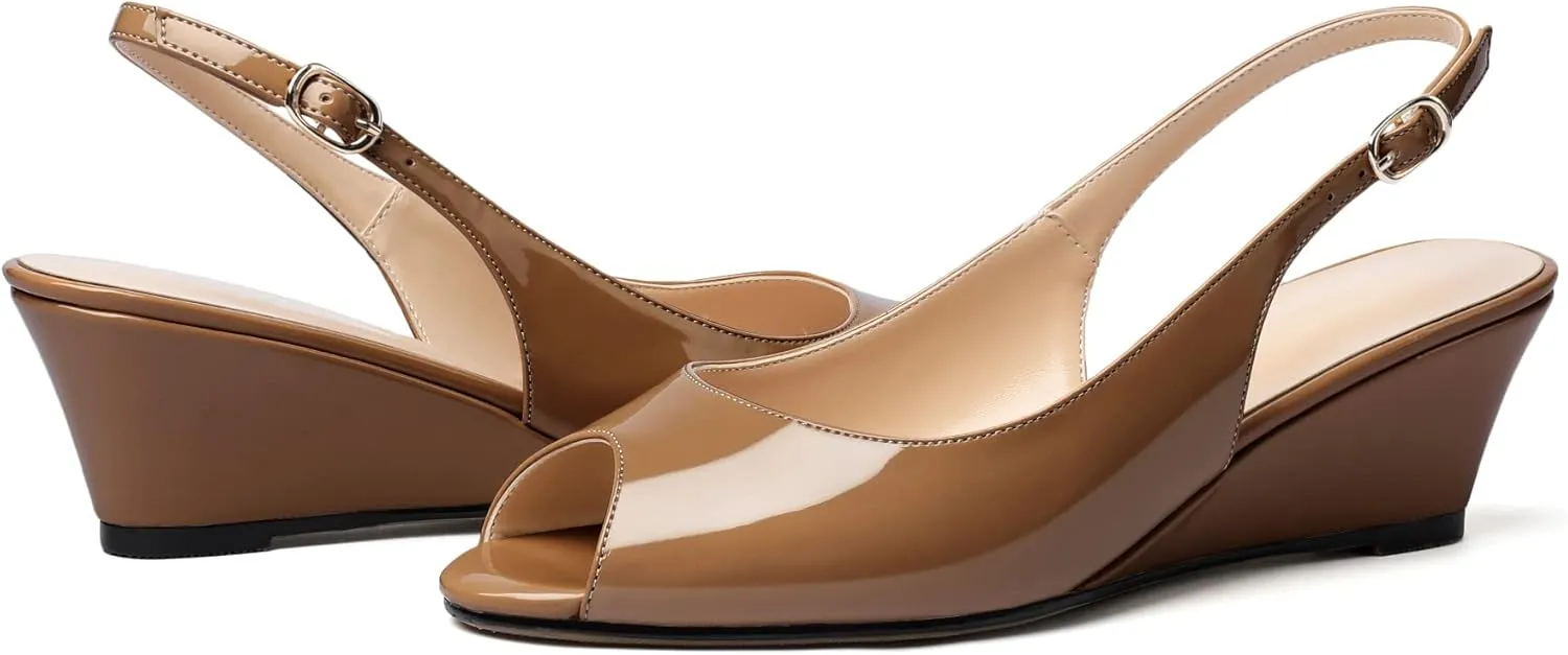 YODEKS Womens Wedges Peep Toe Low Heel Pumps 2 Inch Slingback Sandals Shoes