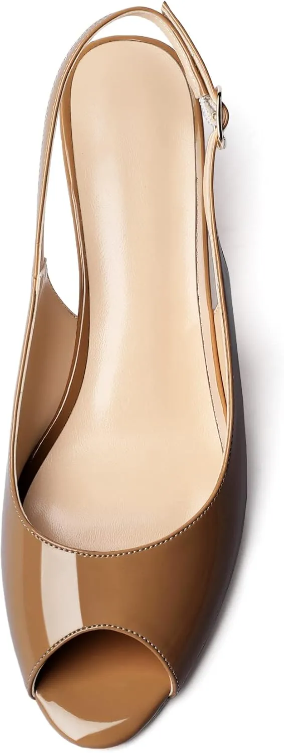YODEKS Womens Wedges Peep Toe Low Heel Pumps 2 Inch Slingback Sandals Shoes