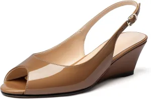 YODEKS Womens Wedges Peep Toe Low Heel Pumps 2 Inch Slingback Sandals Shoes