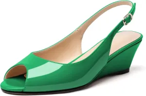YODEKS Womens Wedges Peep Toe Low Heel Pumps 2 Inch Slingback Sandals Shoes