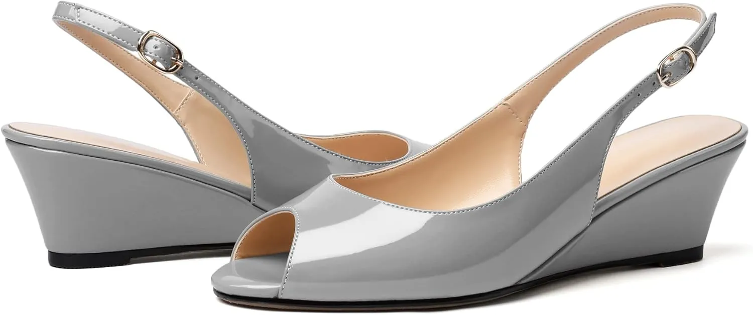 YODEKS Womens Wedges Peep Toe Low Heel Pumps 2 Inch Slingback Sandals Shoes