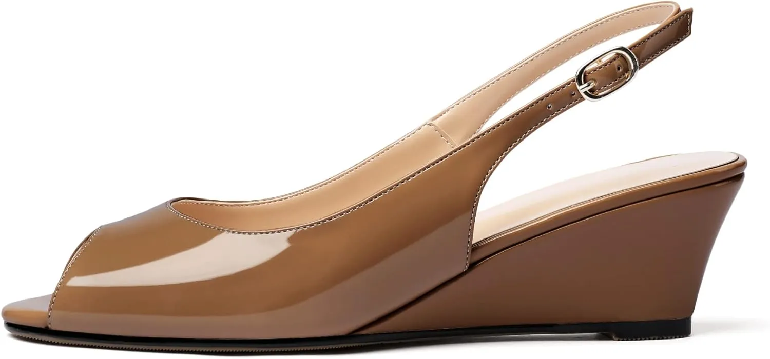 YODEKS Womens Wedges Peep Toe Low Heel Pumps 2 Inch Slingback Sandals Shoes