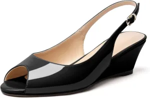 YODEKS Womens Wedges Peep Toe Low Heel Pumps 2 Inch Slingback Sandals Shoes