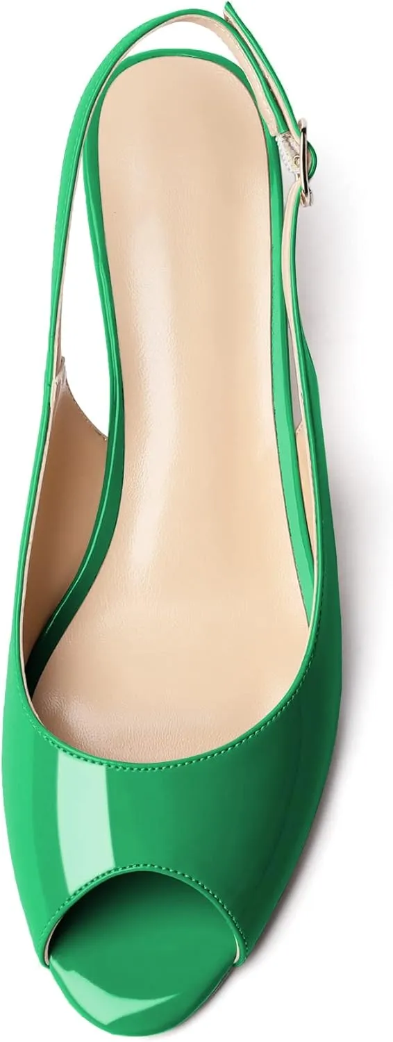 YODEKS Womens Wedges Peep Toe Low Heel Pumps 2 Inch Slingback Sandals Shoes