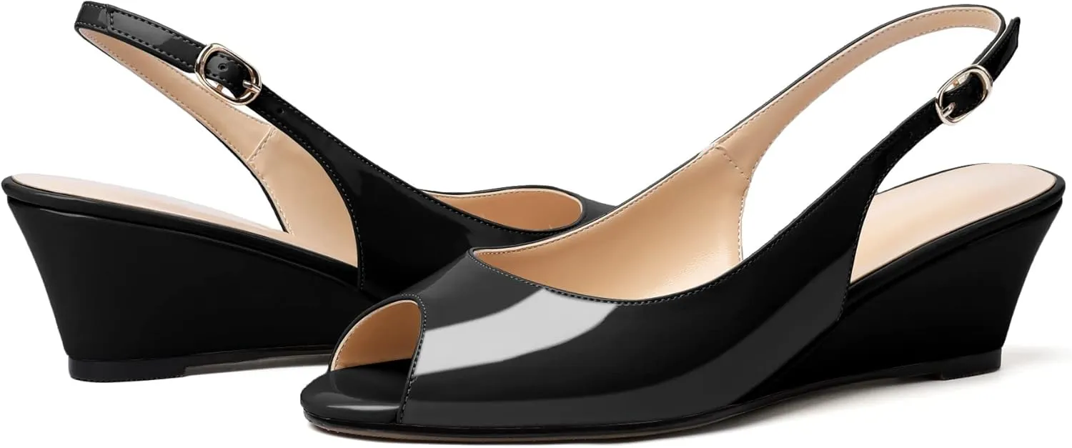 YODEKS Womens Wedges Peep Toe Low Heel Pumps 2 Inch Slingback Sandals Shoes