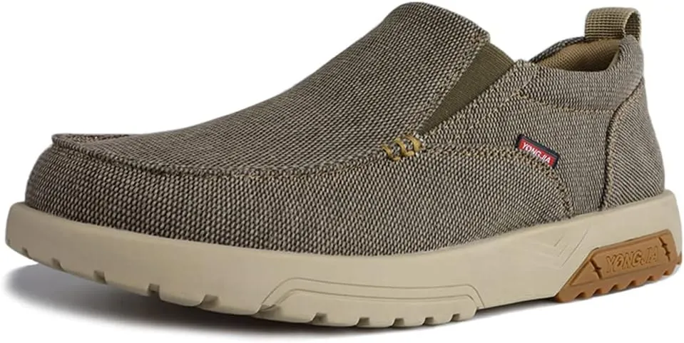 YONGJIA Men's Slip On Loafers with Arch Support Extra Cushioning and Pain Relief Orthopedic Casual Non Slip Walking Boat Shoes with Rubber Sole