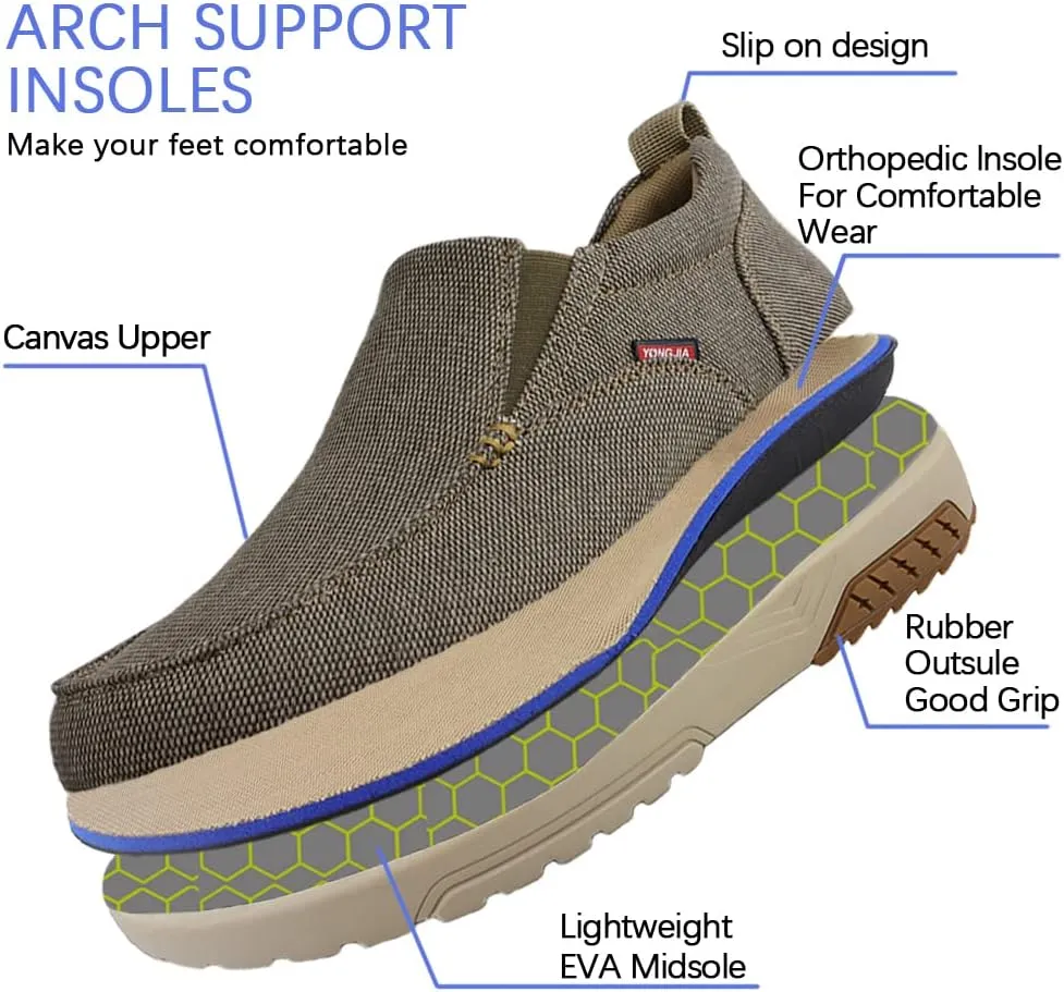 YONGJIA Men's Slip On Loafers with Arch Support Extra Cushioning and Pain Relief Orthopedic Casual Non Slip Walking Boat Shoes with Rubber Sole