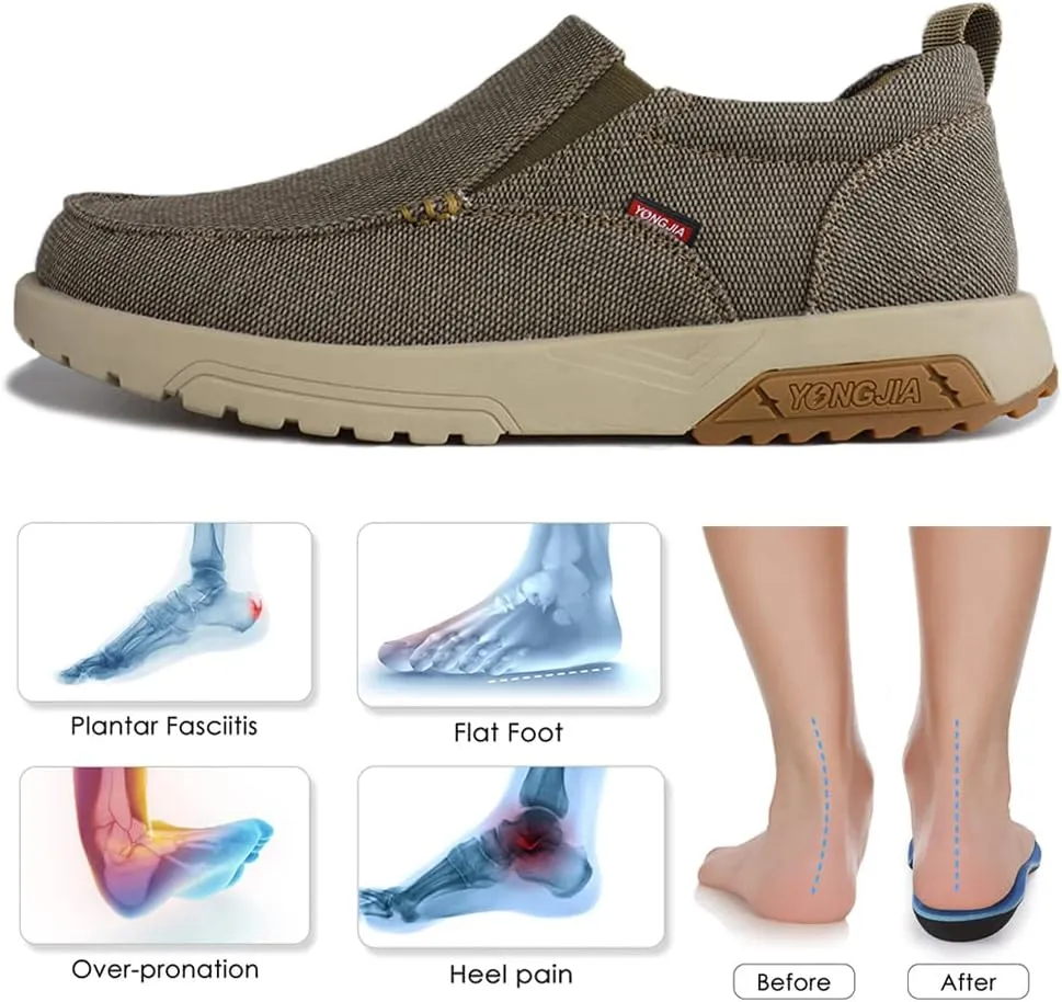 YONGJIA Men's Slip On Loafers with Arch Support Extra Cushioning and Pain Relief Orthopedic Casual Non Slip Walking Boat Shoes with Rubber Sole