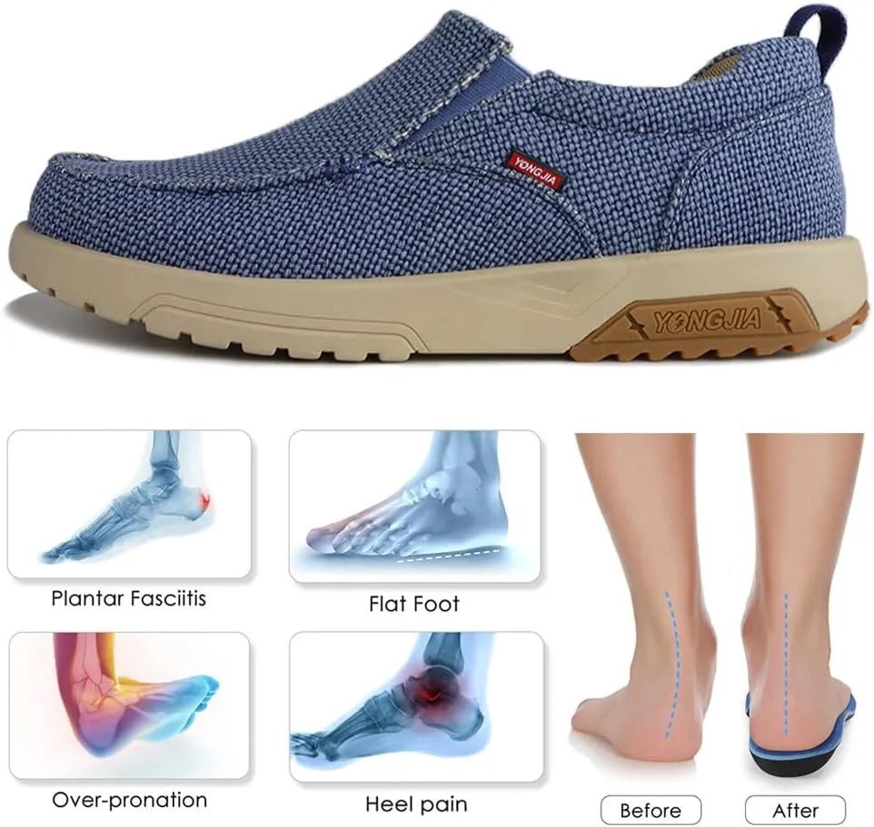 YONGJIA Men's Slip On Loafers with Arch Support Extra Cushioning and Pain Relief Orthopedic Casual Non Slip Walking Boat Shoes with Rubber Sole