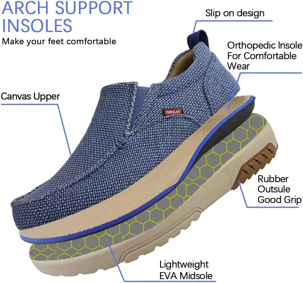 YONGJIA Men's Slip On Loafers with Arch Support Extra Cushioning and Pain Relief Orthopedic Casual Non Slip Walking Boat Shoes with Rubber Sole