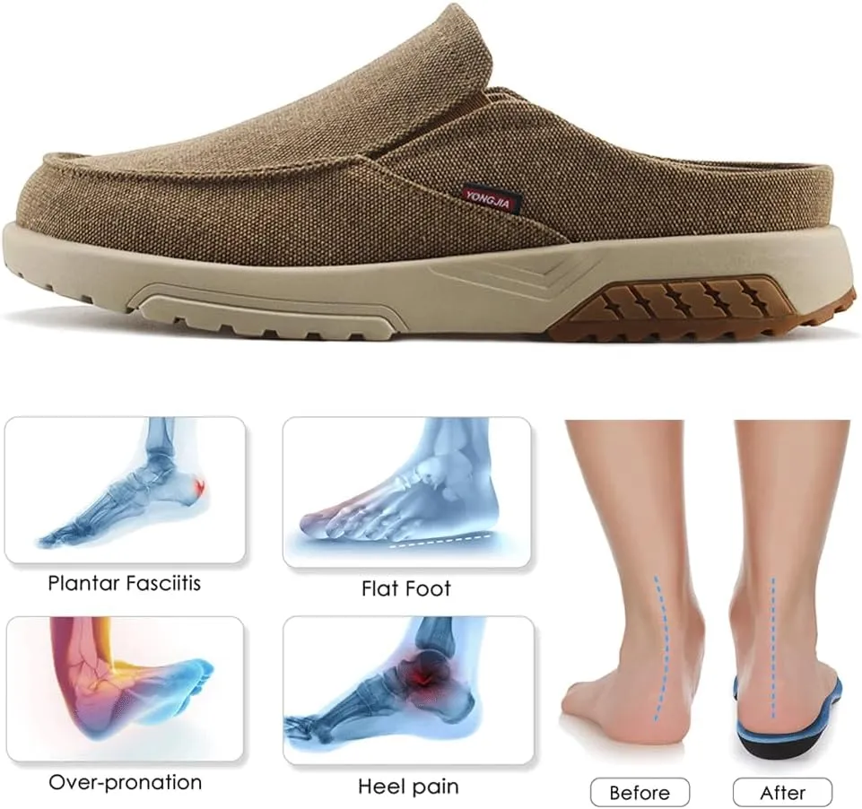 YONGJIA Men's Slip On Loafers with Arch Support Plantar Fasciitis Foot and Heel Pain Relief Orthopedic Casual Slippers Diabetic Bunions Boat Shoes