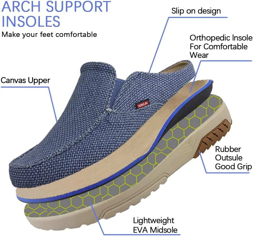 YONGJIA Men's Slip On Loafers with Arch Support Plantar Fasciitis Foot and Heel Pain Relief Orthopedic Casual Slippers Diabetic Bunions Boat Shoes