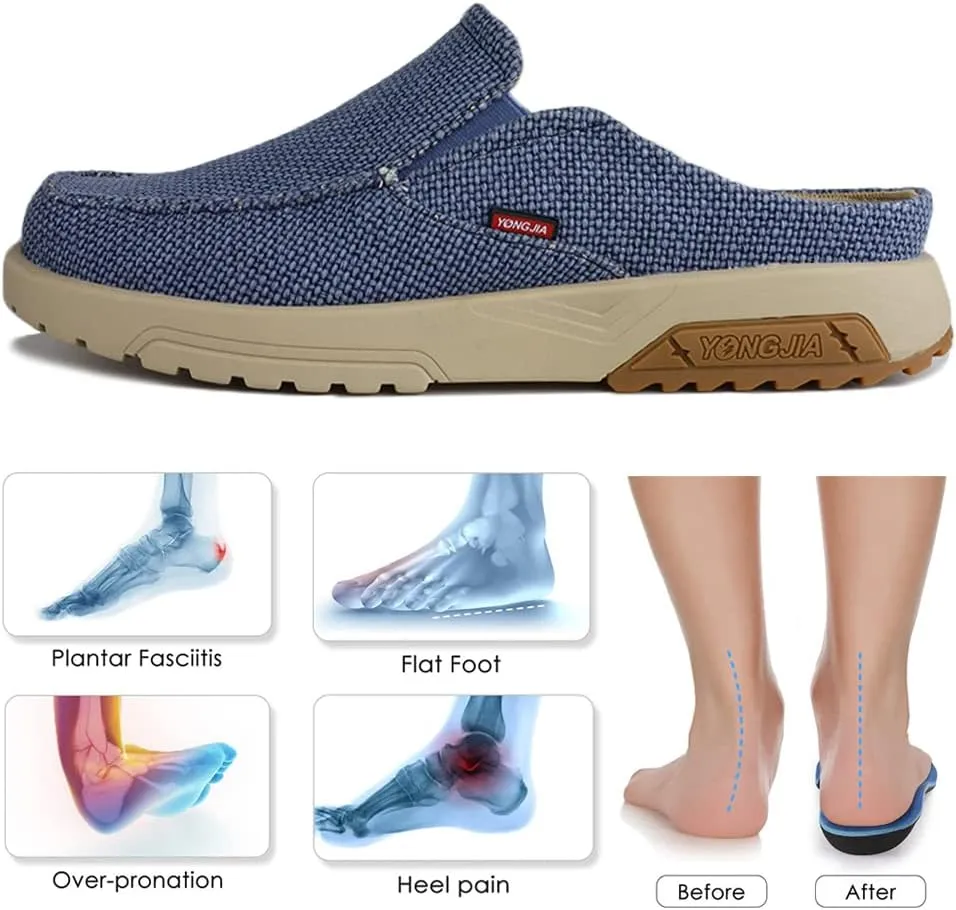 YONGJIA Men's Slip On Loafers with Arch Support Plantar Fasciitis Foot and Heel Pain Relief Orthopedic Casual Slippers Diabetic Bunions Boat Shoes