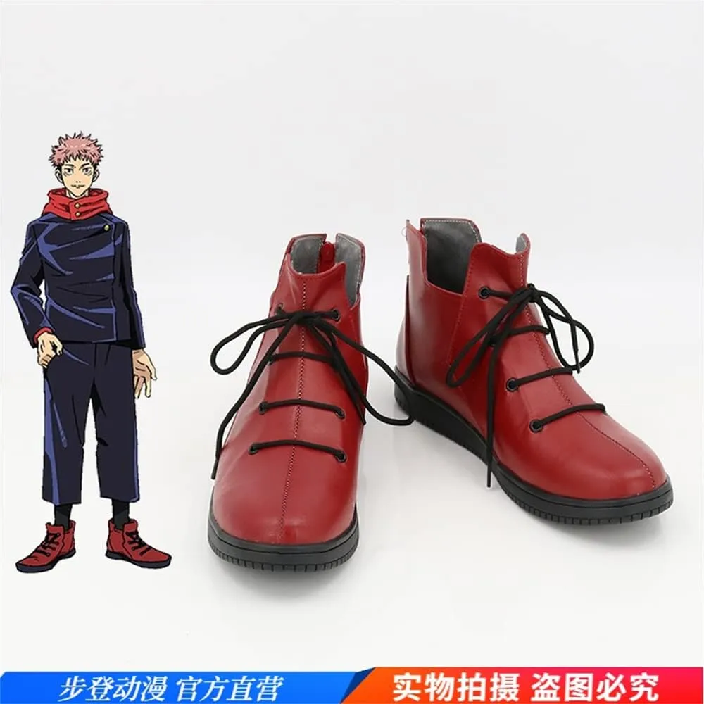 Yuji Itadori Cosplay Shoes Boots Red Halloween Party Shoes Costume Accessories