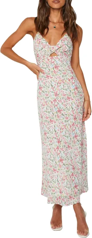 ZAFUL Women's Spaghetti Strap Floral Summer Hollow Twist Front Maxi Dresses Sexy Cutout V Neck Backless Vacation Dress