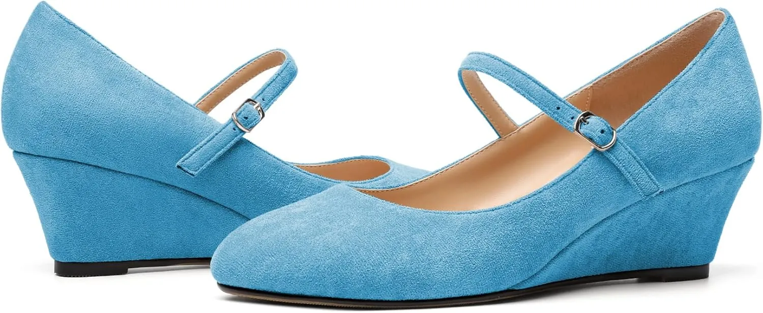 Zamikoo Women's Mary Jane Wedge Low Heel Pumps 2 Inch Round Toe Wedge Heels Dress Shoes for Office Wedding Party