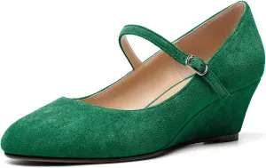 Zamikoo Women's Mary Jane Wedge Low Heel Pumps 2 Inch Round Toe Wedge Heels Dress Shoes for Office Wedding Party