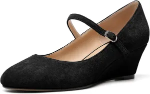 Zamikoo Women's Mary Jane Wedge Low Heel Pumps 2 Inch Round Toe Wedge Heels Dress Shoes for Office Wedding Party