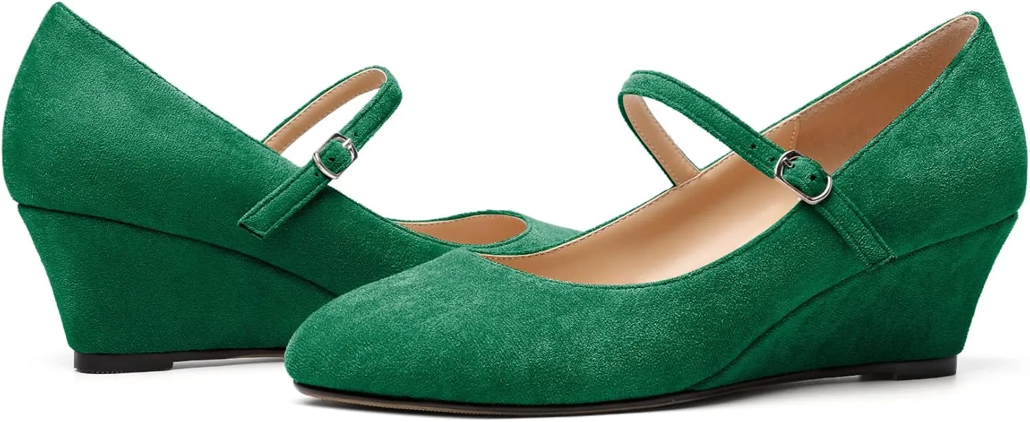 Zamikoo Women's Mary Jane Wedge Low Heel Pumps 2 Inch Round Toe Wedge Heels Dress Shoes for Office Wedding Party