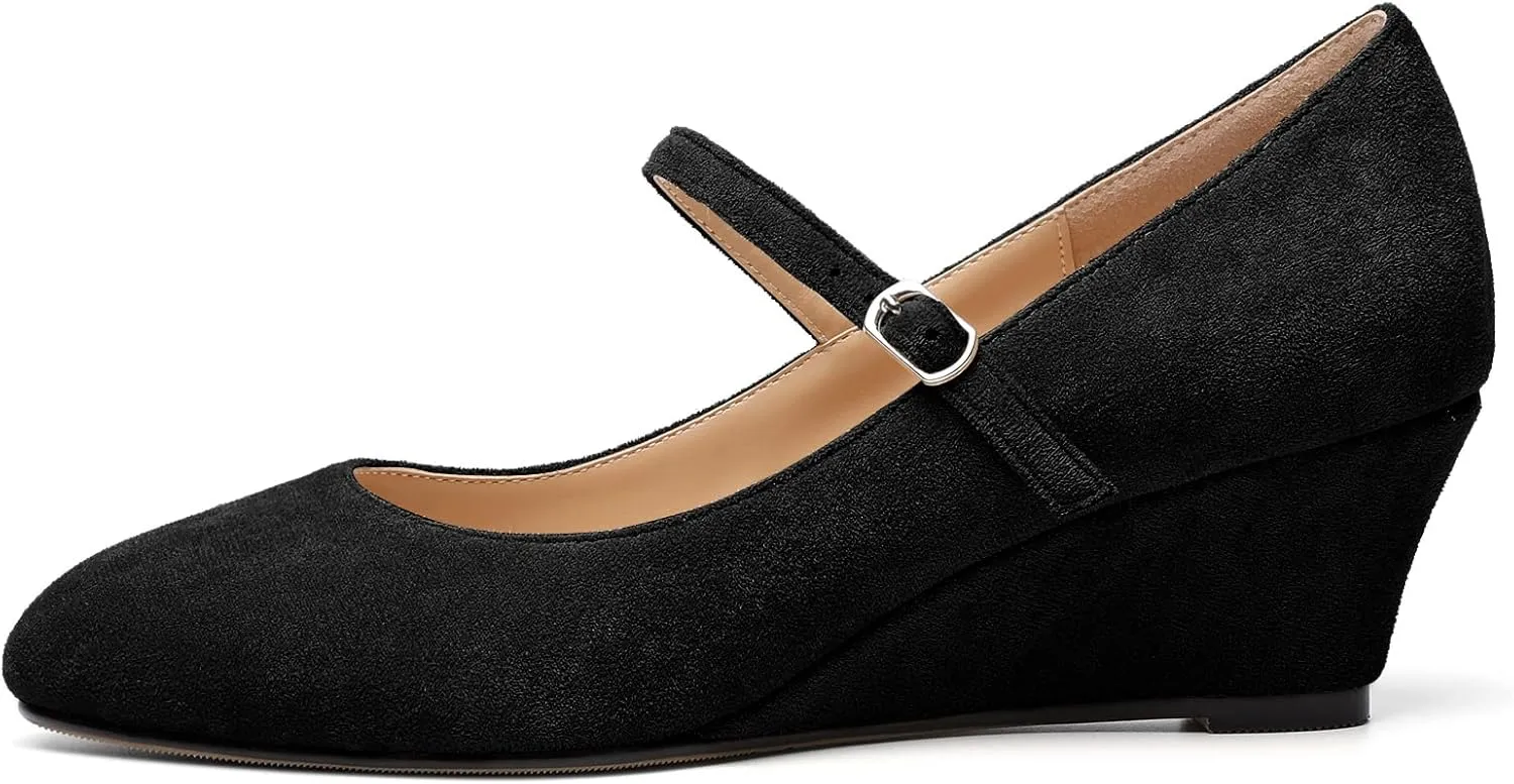 Zamikoo Women's Mary Jane Wedge Low Heel Pumps 2 Inch Round Toe Wedge Heels Dress Shoes for Office Wedding Party