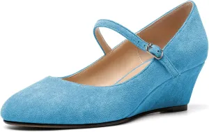 Zamikoo Women's Mary Jane Wedge Low Heel Pumps 2 Inch Round Toe Wedge Heels Dress Shoes for Office Wedding Party