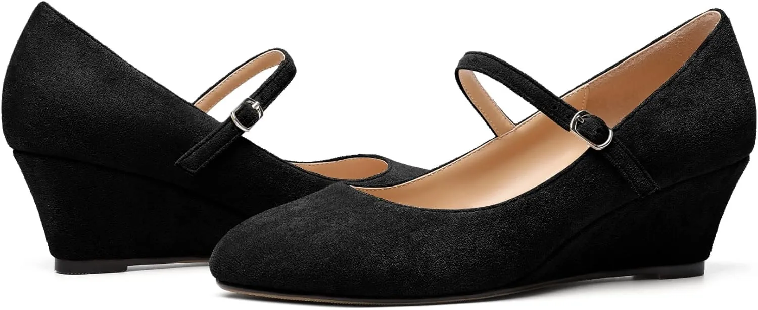 Zamikoo Women's Mary Jane Wedge Low Heel Pumps 2 Inch Round Toe Wedge Heels Dress Shoes for Office Wedding Party