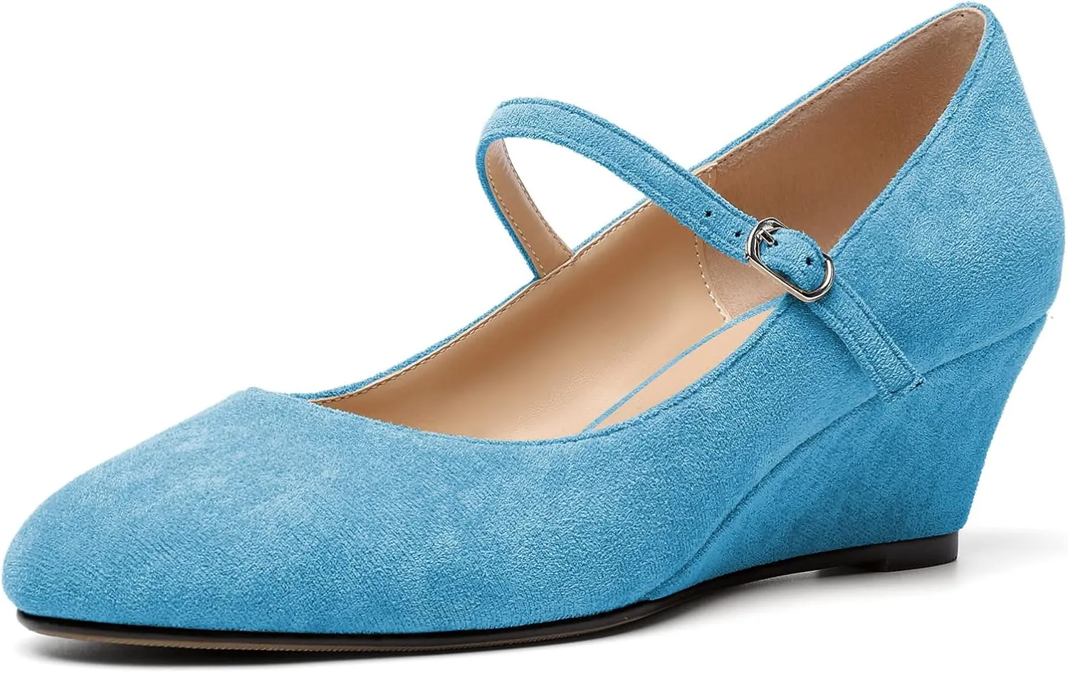 Zamikoo Women's Mary Jane Wedge Low Heel Pumps 2 Inch Round Toe Wedge Heels Dress Shoes for Office Wedding Party