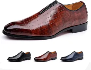 Zeberfi Men's Stone Pattern Leather Slip On Dress Loafers Fashion Elastic Strap Pointed Toe Low Top Non-Slip Luxury Business Formal Shoes